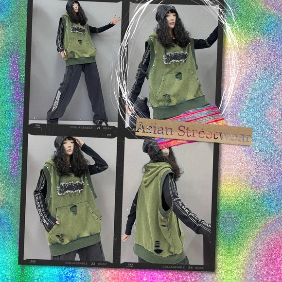 🆕 Unisex Cotton Hoodie Vest - Sleeveless - Distressed - Moto Sport - 100% COTTON - Picture 12 of 14